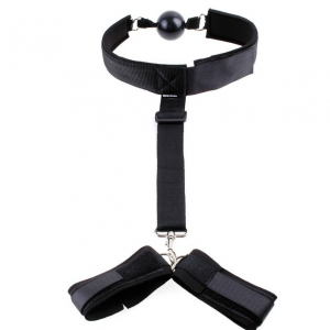 Ball Gag to Hands Restraint close-up